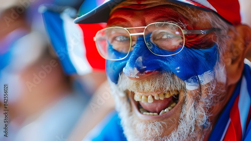 Enthusiastic Senior Fan Face Paint Sports Event Cheering photo