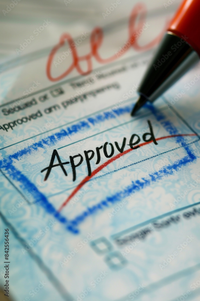 Obraz premium A close-up of an official document with a checkbox marked, signifying approval. The document might have a header like