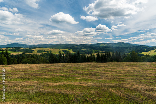 Beautiful hilly landscape of Kysuce region in Slovakia - view from meadow near Polana hill summit above Skalite village photo