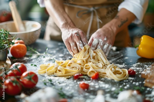 A hands-on cooking class where participants learn to make fresh pasta, surrounded by ingredients and guided by an expert chef.