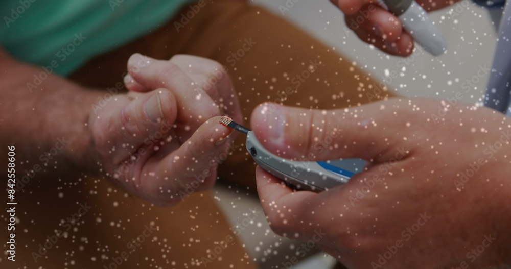 Fototapeta premium Image of spinning dna test over patient using glucose meter