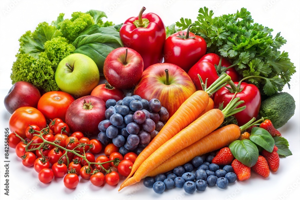 Organic farm vegetables, fruits and berries. Healthy lifestyle food isolated on white backgound. Ai generated Organic farm vegetables, fruits and berries. Healthy lifestyle food isolated on white backgound. Ai generated