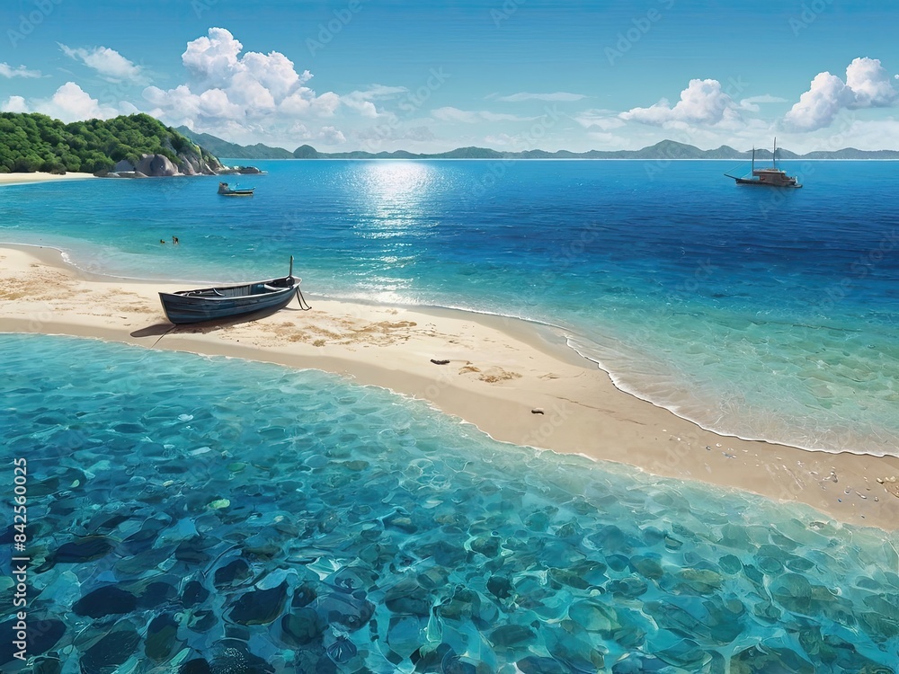 Beach landscape boat island wallpaper