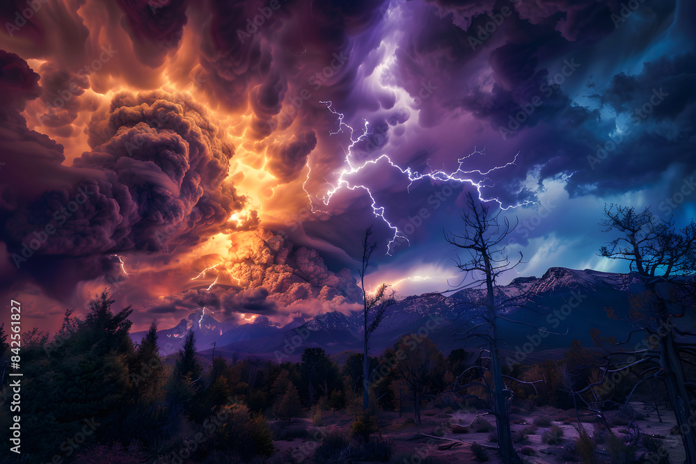 Capturing the Power and Brilliance of an Intense Lightning Strike. Concept Lightning Photography, Powerful Nature, Electric Storm, Dynamic Weather Patterns, Nature's Fury Capturing the Power and Brilliance of an Intense Lightning Strike. Concept Lightning Photography, Powerful Nature, Electric Storm, Dynamic Weather Patterns, Nature's Fury