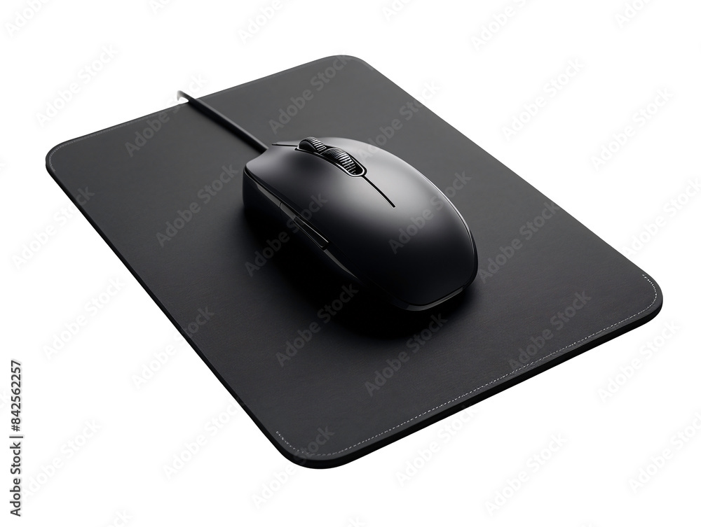 a black computer mouse on a mouse pad a black computer mouse on a mouse pad