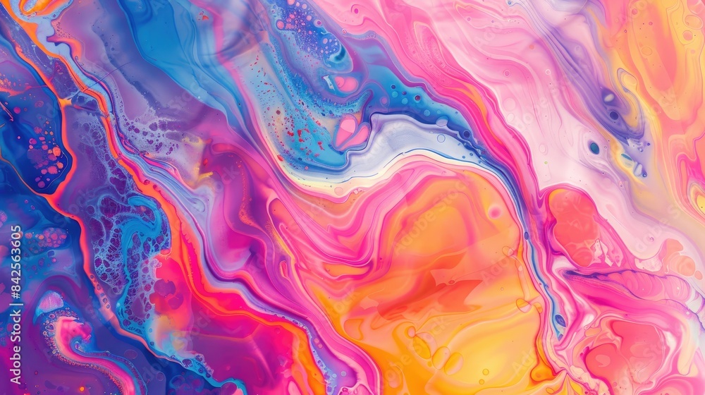 Obraz premium Vibrant liquid marbling paint background with abstract texture and intense color mix