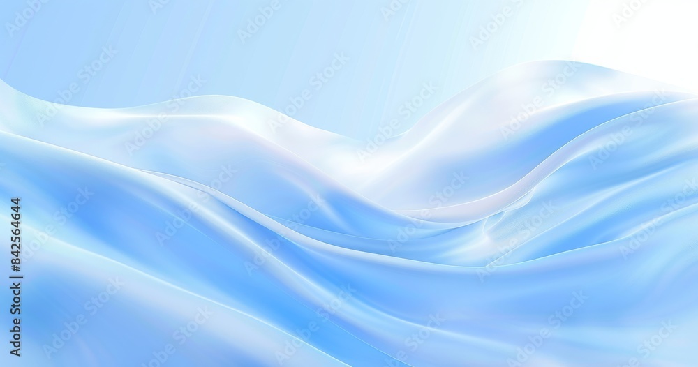 Against a pale blue background, there are smooth fuzzy light waves, a white sky and smooth ripples of soft fabric Against a pale blue background, there are smooth fuzzy light waves, a white sky and smooth ripples of soft fabric