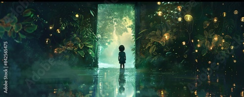 Girl Standing in a Mystical Forest