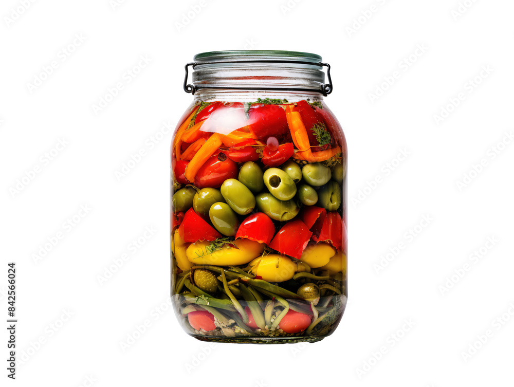 a jar of vegetables in a white background a jar of vegetables in a white background