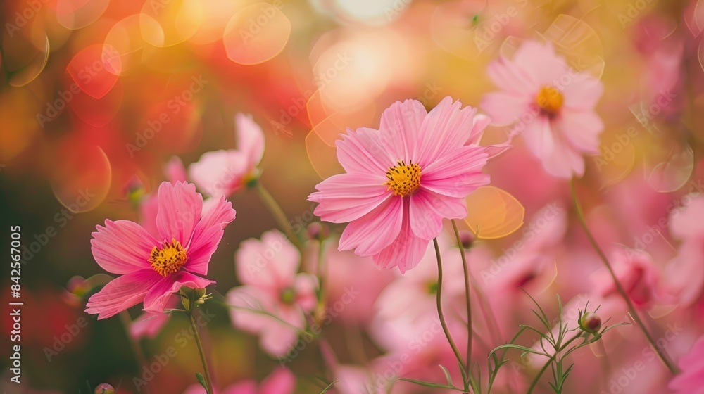 Autumn Pink Cosmos Flowers in Bloom Autumn Pink Cosmos Flowers in Bloom