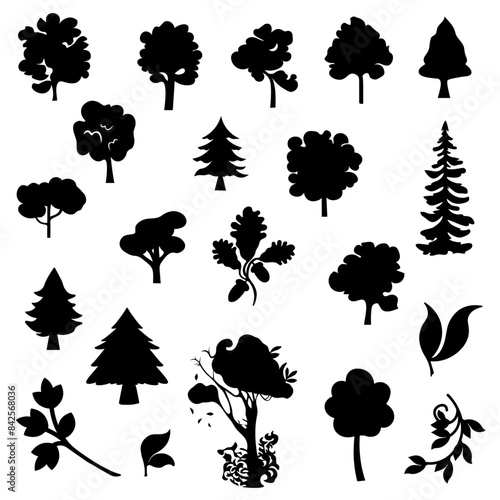 Forest  images, tree silhouettes, vector