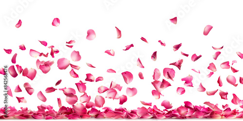 Obraz na płótnie Photo of vibrant pink rose flowers petals falling on white or transparent background, png file. Petal rain, Wedding celebration, Valentines day card, romantic overlay w salonie