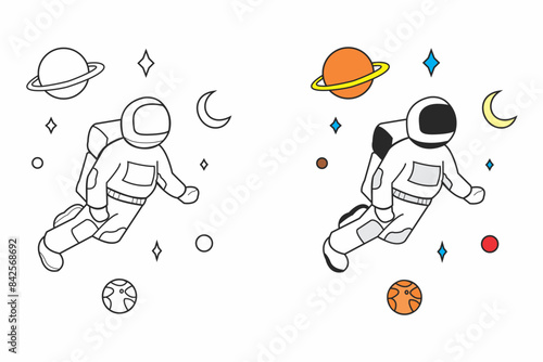 illustration of an Astronaut and the celestial bodies that surround them