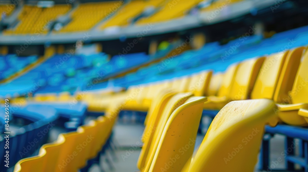Fototapeta premium Seats at the stadium are yellow and blue