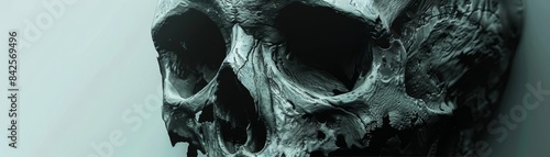 A close-up of a human skull, with detailed bone structure.