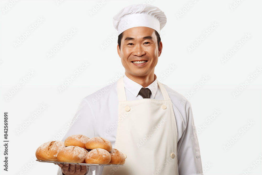 Asian pastry chef man smiling on white background. Smiling Asian baker. Bakery professions. Job offer in bakery. Asian pastry chef. Asia. Image for graphic designer. Image for flyers. Asian baker. Chi Asian pastry chef man smiling on white background. Smiling Asian baker. Bakery professions. Job offer in bakery. Asian pastry chef. Asia. Image for graphic designer. Image for flyers. Asian baker. Chi