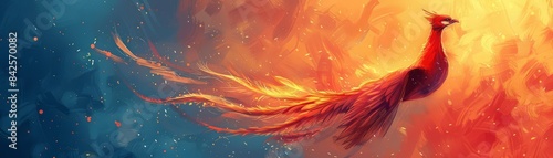 Abstract painting of a phoenix rising from flames. photo