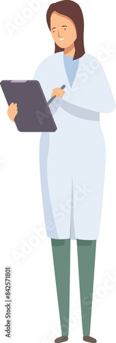 Female doctor wearing lab coat taking notes on clipboard illustration