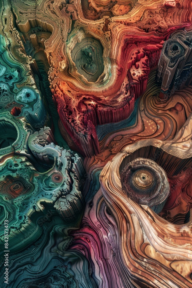 This AI generated image features a stunning abstract depiction of geological patterns with vibrant colors and detailed textures. The intricate layers create a mesmerizing visual effect. This AI generated image features a stunning abstract depiction of geological patterns with vibrant colors and detailed textures. The intricate layers create a mesmerizing visual effect.