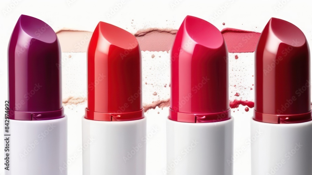 Collection of four colors of lipstick on a white background Collection of four colors of lipstick on a white background