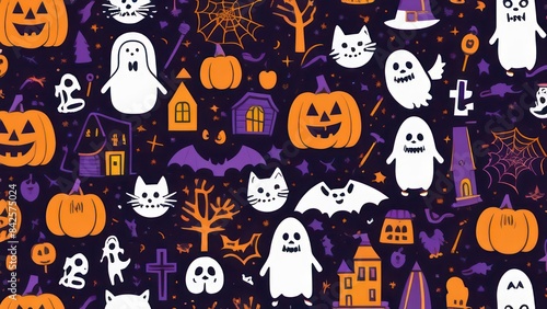 Pumpkins and bats on a dark background. Halloween holiday concept.