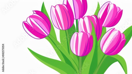 Purple pink tulip bouquet on white background. greeting card. Woman day concept. Copyspace for text. © Kateryna