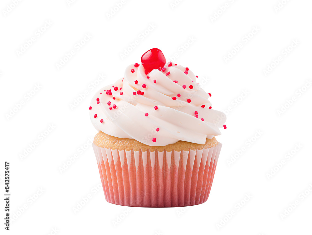 a cupcake with white frosting and red sprinkles a cupcake with white frosting and red sprinkles