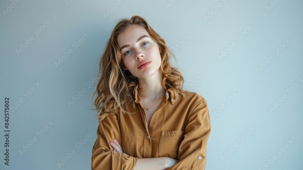 woman standing in a studio. woman standing in a studio.