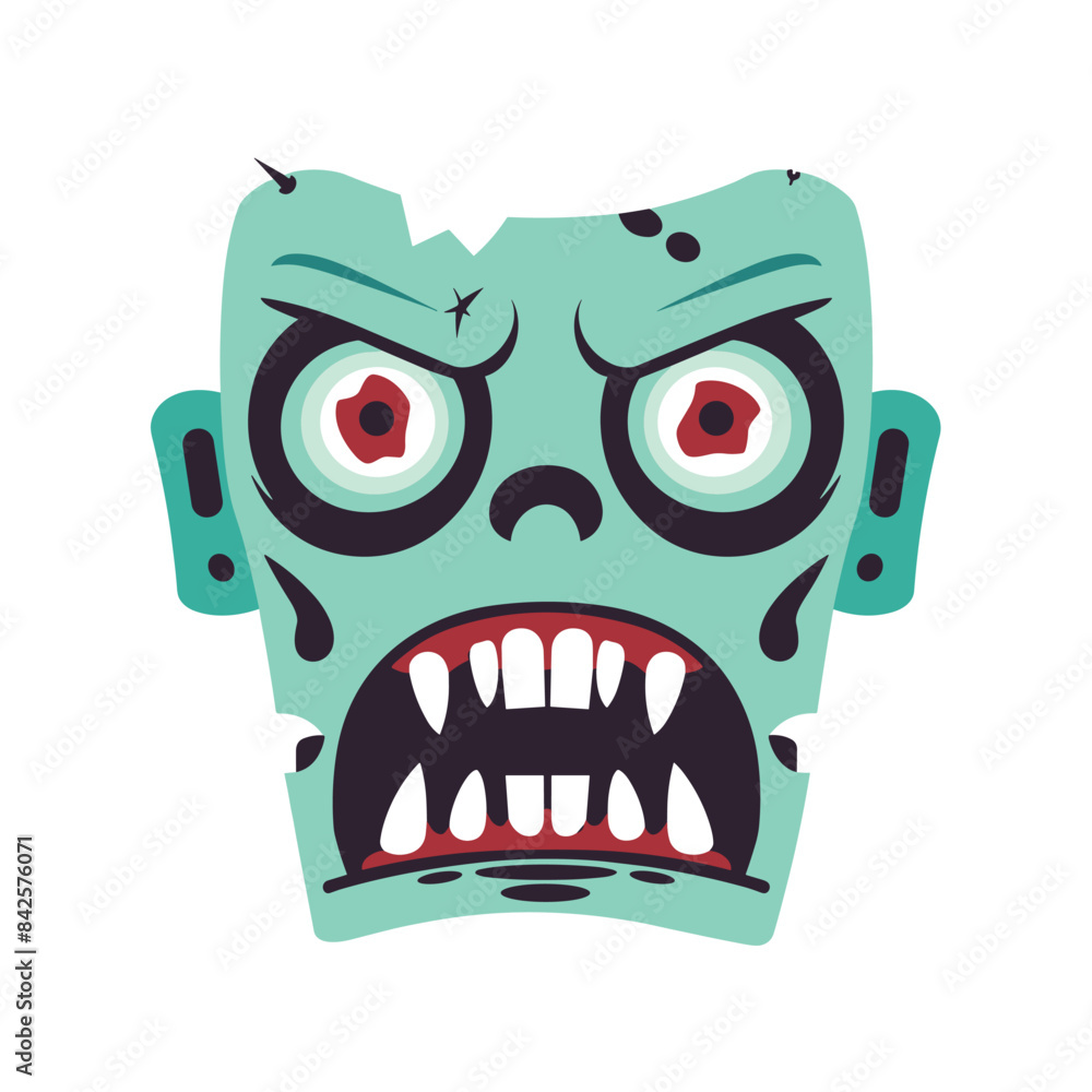 Cartoon zombie head expression showing fear surprise. Green skin ...