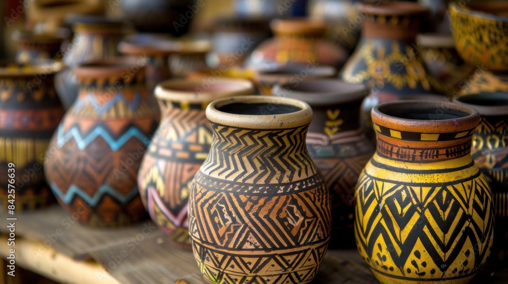 Local handicrafts: pottery decorations or utensils with traditional African patterns