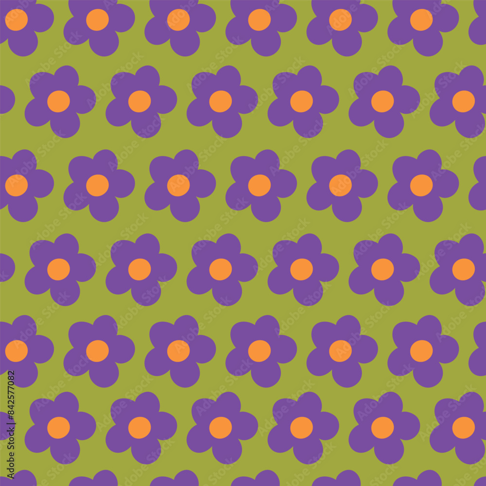 Nostalgic 60s and 70s retro background. Groovy flower power seamless pattern. Vintage hippie vector floral all over surface print. Ditsy grid wallpaper Nostalgic 60s and 70s retro background. Groovy flower power seamless pattern. Vintage hippie vector floral all over surface print. Ditsy grid wallpaper