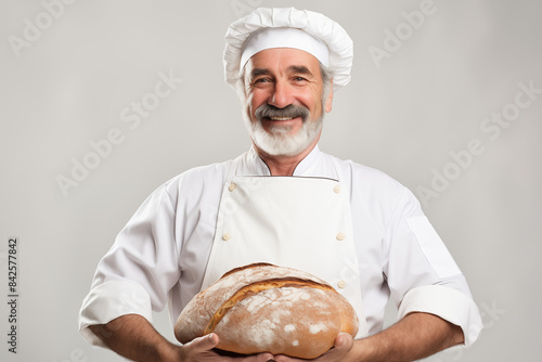Smiling white man pastry chef on white background. Smiling white baker. Bakery professions. Bakery job offer. American pastry maker. Africa. Image for graphic designer. Image for flyers. French baker