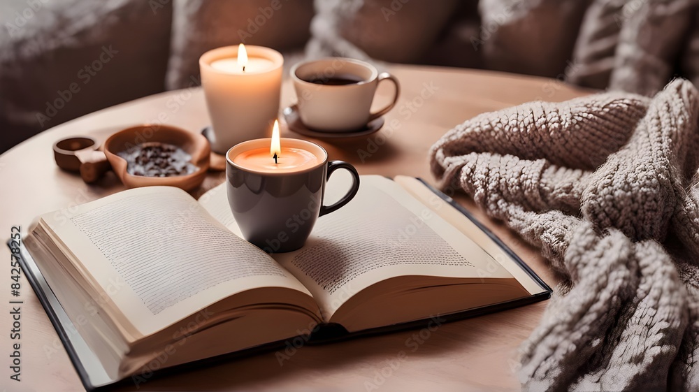 a-burning-candle-with-the-smell-of-coffee-an-open-book-and-a-stack-of-cozy-sweaters-an-aesthetic a-burning-candle-with-the-smell-of-coffee-an-open-book-and-a-stack-of-cozy-sweaters-an-aesthetic