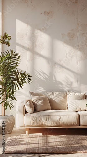 Comfortable modern sofa, soft luxury couch in cozy living room minimal elegant aesthetic home interior design contemporary style background space 