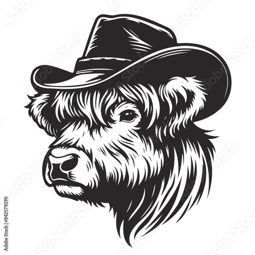 Cowboy highland cow with Hat Illustration