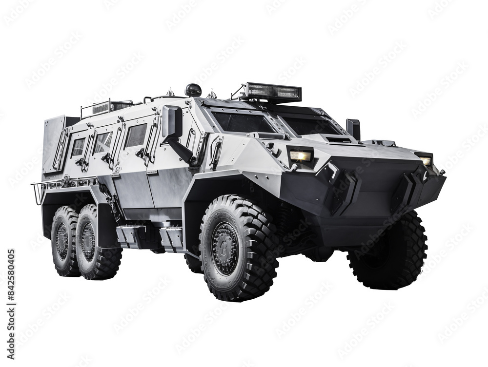 a military vehicle with lights on a military vehicle with lights on
