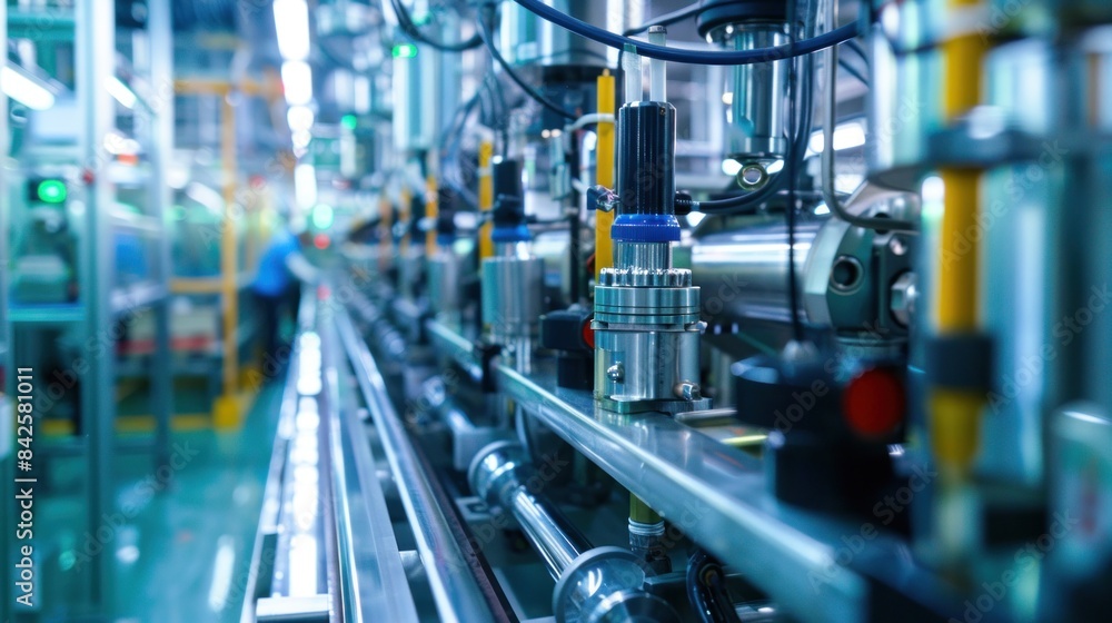Technology and Innovation in the Factory: Depict the use of software or new technology for controlling and managing production within the factory Technology and Innovation in the Factory: Depict the use of software or new technology for controlling and managing production within the factory