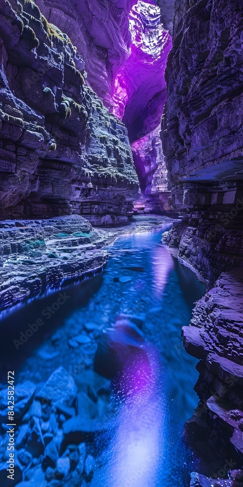 Obraz premium Glowing River Cave Landscape