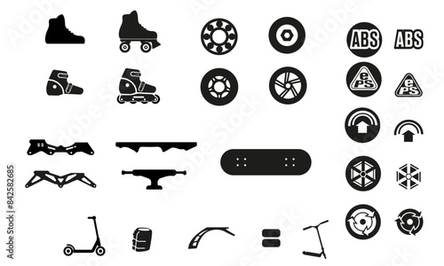 Vector Icons for skates, skateboards, scooters