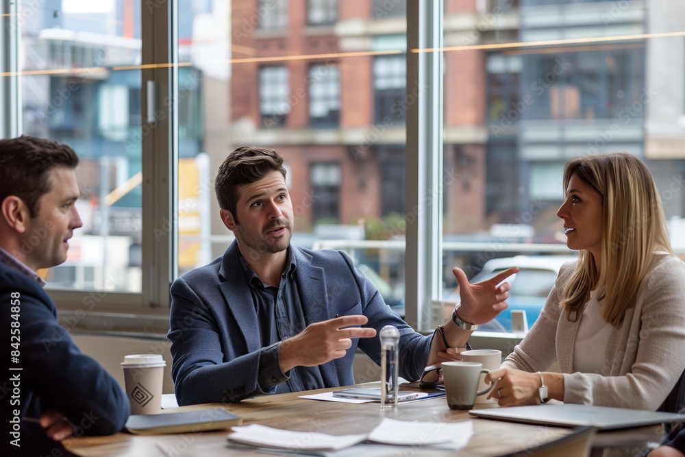 Fototapeta premium Business Team in Active Meeting at Modern Office