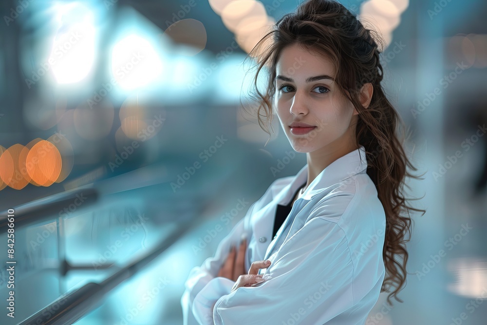Obraz premium Confident female scientist in lab coat at work