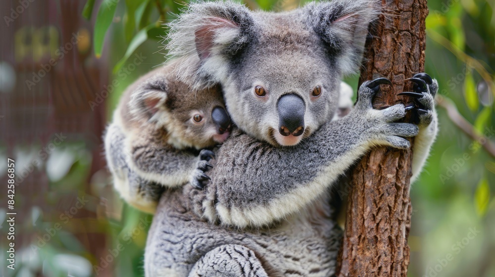 Koala baby on mother's back AI generated Koala baby on mother's back AI generated