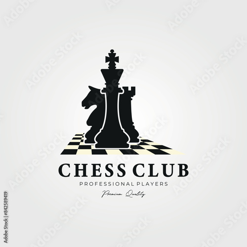 chess club logo vector vintage illustration, sign and symbol