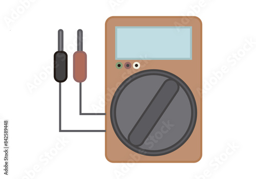 Multímetro rojo en fondo blanco.