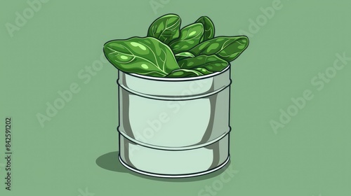 Illustration of a spinach tin can icon in a cartoon style perfect for web design purposes
