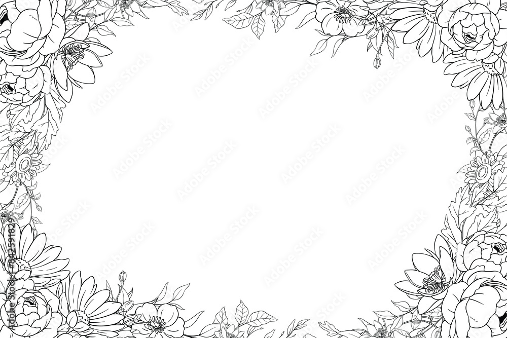 Fototapeta premium Hand Drawn Leaf and Flower Frame Background. Suitable for Wedding Invitation and Card