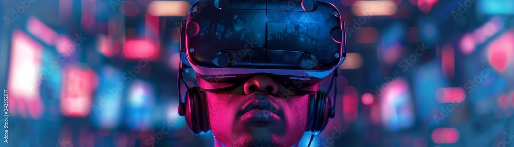 Intense gamer wearing a VR headset Intense gamer wearing a VR headset