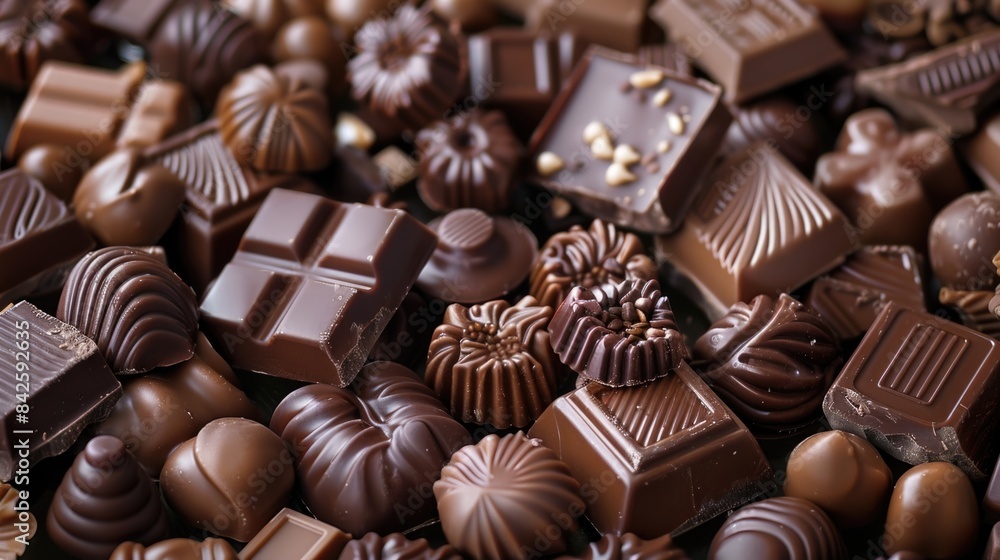 Assorted dark, milk, and white chocolate bars with nuts and cocoa beans. World Chocolate Day Assorted dark, milk, and white chocolate bars with nuts and cocoa beans. World Chocolate Day