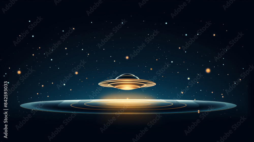 Mystical UFO Sighting Over Pine Forest at Night Sky. World UFO Day Mystical UFO Sighting Over Pine Forest at Night Sky. World UFO Day