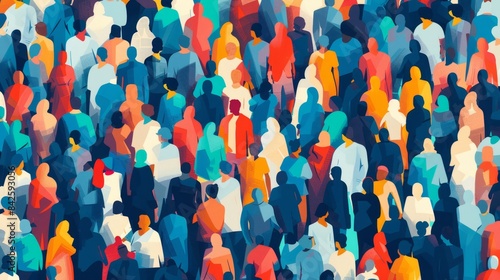 Colorful Urban Crowd Illustration in Cityscape. World Population Day